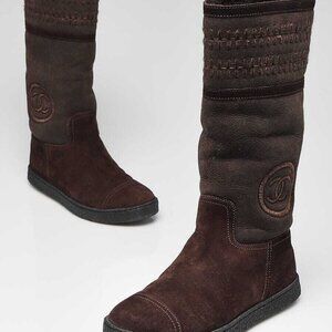 Chanel Brown Suede/Shearling Flat Boots Size 35.5/5